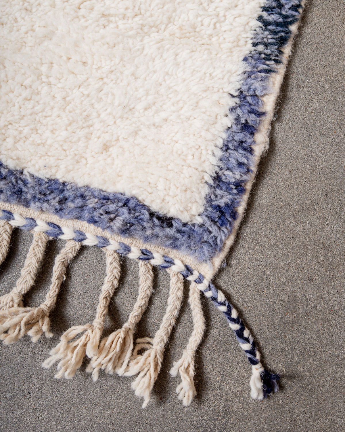 Modern, designer, handcrafted Berber rug from Morocco. Beniourain carpet with beautiful colours and patterns and fluffy wool texture.